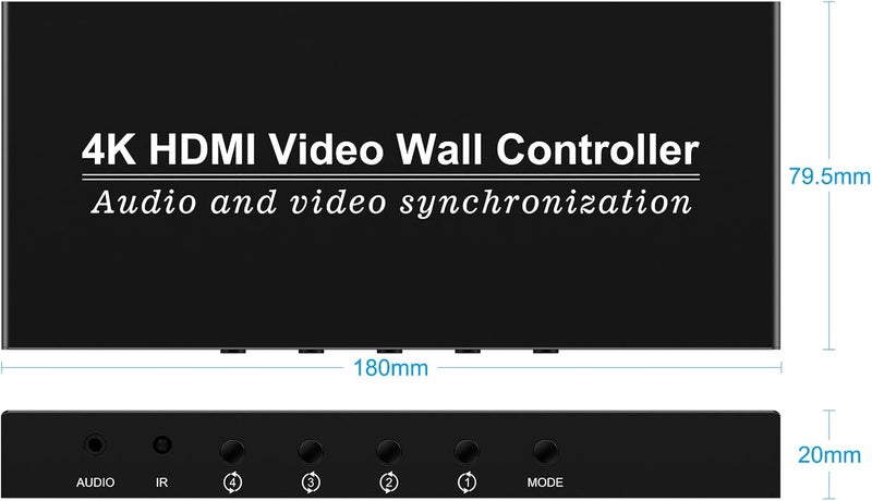 HDSUNWSTD Video Wall Controller HDMI 1X4,Splicing Professional Processor with 4 HDMI+3.5mm Audio Output 180 Degree Rotate TV Wall Display 8 Splicing Modes 1x1, 1x2, 1x3, 1x4, 2x1, 3x1,4x1, 2x2 - Image 3